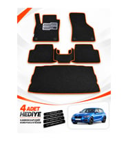 e-biz BMW 1 SERİSİ-F20 (2011-2019) Uyumlu EVA Oto Paspas Bagaj Paspası Dahil Siyah-Turuncu