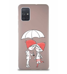 Samsung Galaxy A71 Soft Premier Kapak Aşk Tasarımlı Silikon Kılıf - Pudra (Şeffaf)