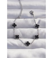 316L Çelik Baby Boy Gümüş Renk Siyah Mineli Yonca Bileklik 5886 - HEP-9890-1135