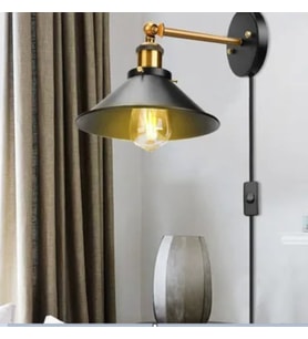 RİOLİGHT RETRO,RUSTİK,VİNTAGE HAREKETLİ BAŞLIK FİŞLİ KABLOLU DUVAR APLİK ŞAPKA ÇAPI:23CM (Siyah)