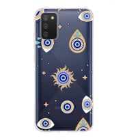 PrintiFy Samsung Galaxy A02s ile Uyumlu 1mm Slim Fit Nazar Boncuğu 5 Baskılı Şeffaf  Kılıf