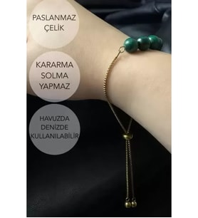 Malahit Doğal Taşlı Ayarlanabilir Çelik Bileklik -Miracle Serisi