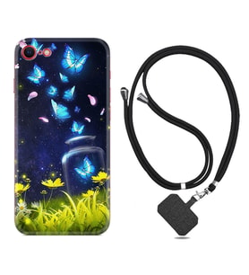 Apple iPhone 5 6 7 8 Plus Se XR Kılıf Boyun Askılı Silikon Neon Butterflys 1309