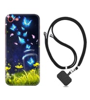 Apple iPhone 5 6 7 8 Plus Se XR Kılıf Boyun Askılı Silikon Neon Butterflys 1309
