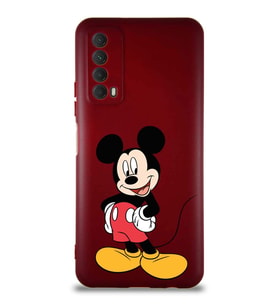 Huawei Y7A Soft Premier Kapak Mickey Mouse-E Tasarımlı Silikon Kılıf - Mürdüm (Şeffaf)