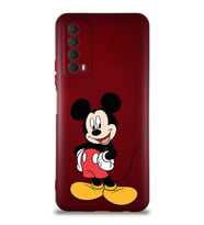Huawei Y7A Soft Premier Kapak Mickey Mouse-E Tasarımlı Silikon Kılıf - Mürdüm (Şeffaf)