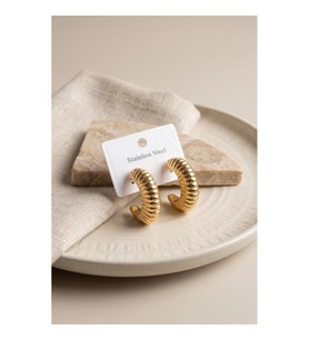 316L Çelik Gold Renk Bombeli Kroasan Model Küpe