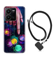 Vivo Y22 Kılıf Silikon Boyun Askılı İpli Desenli Silikon Finger planet 1740