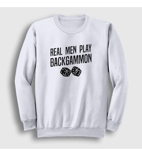 Presmono Unisex Beyaz Real Men Backgammon Oyun Tavla Sweatshirt 418888tt (Beyaz)
