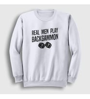 Presmono Unisex Beyaz Real Men Backgammon Oyun Tavla Sweatshirt 418888tt (Beyaz)
