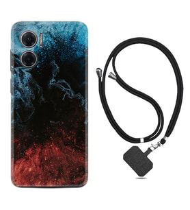 Xiaomi Redmi Note 11E Kılıf Resimli Boyun Askılı İpli Desenli Silikon Red Blue Black Abstact 1386