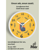İsme Özel Sevimli Dinozor Çizimli Çocuk Odası Duvar Saati Orta Boy 30 cm Beyaz Camlı Sessiz