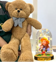 Sizlere Özel Premium Hediye Seti  Led Işıklı Fanus ve 80 cm Büyük Boy Kahve Peluş Ayıcık (Model 6)