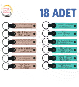 Pudra & Turkuaz, 18’li Set, Kişisel Mesajlı Deri Anahtarlık, Kına Gecesi Davetlilerine Özel Sürpriz