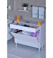 Eliusta Asil 100 cm Kirli Çamaşır Sepetli Banyo Dolabı 1 Çekmeceli Mutfak Çok Amaçlı Dolap 100x88x32,5 cm (Beyaz)