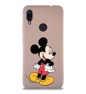 Xiaomi Redmi Note 7 Pro Soft Premier Kapak Mickey Mouse-D Tasarımlı Silikon Kılıf - Pudra (Şeffaf)