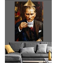Fincan Tutan Atatürk Dekoratif Kanvas - Mdf Ahşap Tablo