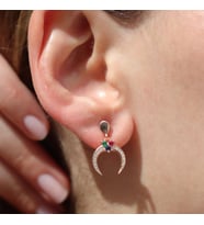 Rose Gold Kaplama Renkli Zirkon Taşlı Ay Modeli Gümüş Küpe