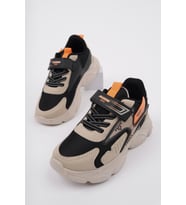 Muggo PANTER Kalın Taban Cırtlı ve Bağcıklı Unisex Çocuk Sneaker Spor Ayakkabı (Bej)