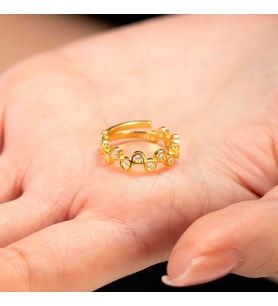Zirkon Taşlı Taç Tasarım Gold Renk Free Size 925 Ayar Gümüş Kadın Yüzük