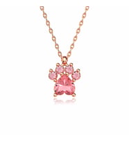 Pembe Taşlı Kedi Patisi Rose Gümüş Kolye