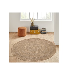 Rovigo Home Dijital Baskı Yıkanabilir Kaymaz Taban Yuvarlak Halı RVG7054 100x100 cm (Bej)