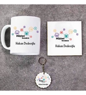 Müşteri Temsilcisi Kupa Bardak Altlık ve Anahtarlık Hediye Seti (Model 1)