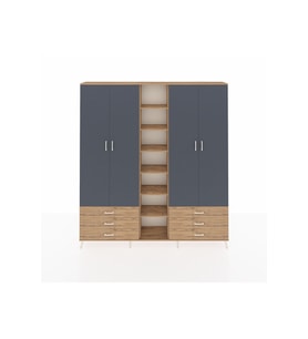 Arges Dolap 13 Raflı 6 Çekmeceli 2 Askılı 220x30x243 Çam-Antrasit/Çam