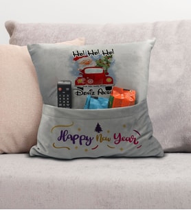 BK Gift Kişiye Özel Yılbaşı Tasarımlı Organizer Kumanda ve Atıştırmalık Cepli Gri Kırlent Yastık, Yılbaşı Hediyesi- 8, Yeni Yıl Hediyeleri