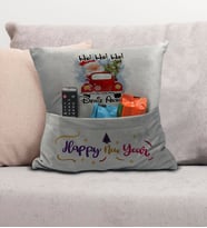 BK Gift Kişiye Özel Yılbaşı Tasarımlı Organizer Kumanda ve Atıştırmalık Cepli Gri Kırlent Yastık, Yılbaşı Hediyesi- 8, Yeni Yıl Hediyeleri