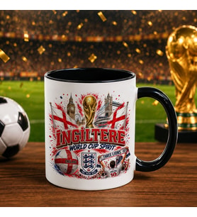 BK Gift İngiltere Taraftar Temalı Dünya Futbol Kupası Tasarımlı Siyah Kupa Bardak