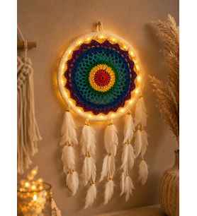 LED Işıklı Dream Catcher Düş Kapanı El Yapımı Bohem Duvar Süsü Renkli Mandala Dekor 22 Cm