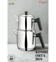 ELEGANT Kombi Orta Boy Bakalit Kulplu Çaydanlık Takımı - Siyah