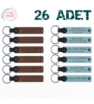 A Kahve & Gök Mavi, Eğitimcilere Yıl Sonu Teşekkürü, 26’lı Set, İsim Yazılabilen Deri Anahtarlık