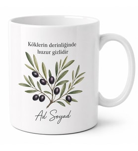 Aydın Zeytin Dalı Tasarımlı Kupa Bardak Özel Tasarım Hediye Kupa