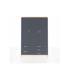Arges Gardrop 5 Raflı 5 Çekmeceli Tek Askılı 132x30x195 Çam-Antrasit