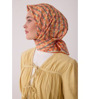 Geometrik Desen %100 Twill İpek Eşarp BE03