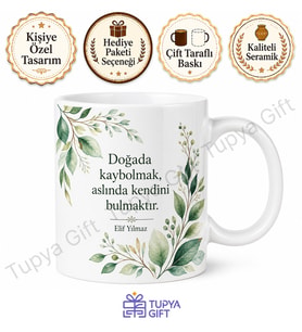 Yaprak Temalı Doğa Sever Baskılı Kupa Bardak Doğa Hediye Porselen Mug