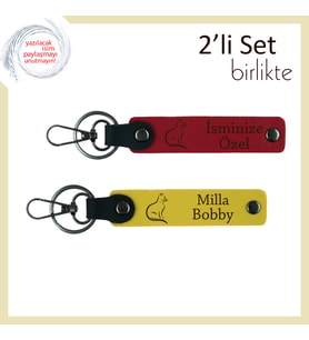Evdeki En Sevimli Bireye Hediye, Kedili Temalı, Kişisel Anahtarlık, Kırmızı-Sarı