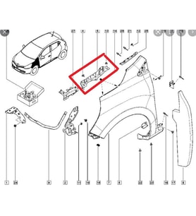 RENAULT CLIO- 4- HB- 13/16; ÖN ÇAMURLUK BAĞLANTI SUPORTU SOL (ORTA KISIM) (SAC) (EAGLE BODY) 6413564