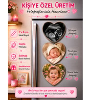 3'lü Kalp Fotoğraf Magneti Bebeğin İlk Anıları Kişiselleştirilebilir Anne Babaya Özel Hediye