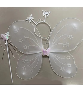 Beyaz Renk Kelebek Kanadı Tacı ve Sopası 50x37 cm (Çok Renkli)