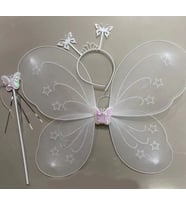 Beyaz Renk Kelebek Kanadı Tacı ve Sopası 50x37 cm (Çok Renkli)