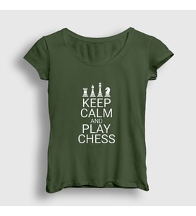 Presmono Kadın Haki Keep Calm And Play Chess Satranç T-Shirt 335790tt (Haki)