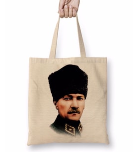 Mustafa Kemal Atatürk Bez Çanta Uzun Saplı