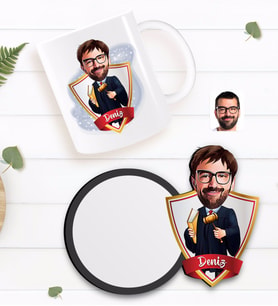 BK Gift Kişiye Özel Erkek Hakim Karikatürlü Beyaz Kupa ve Ahşap Bardak Altlığı Hediye Seti-1