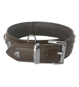 Markapet Deri Doğal Taşlı Köpek Boyun Tasması 49-55 cm Large Kahverengi