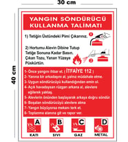 Metal Yangın Söndürücü Kullanma Talimatı 30 cm x 40 cm A3 Büyüklüğünde Uyarı Levhası Yönlendirme