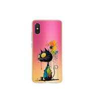 Xiaomi Mi 8 Pro ile Uyumlu Splash Kedi Tasarımlı Şeffaf Silikon Kılıf