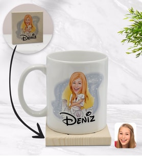 BK Gift Kişiye Özel Kadın Mimar Karikatürlü Beyaz Kupa Bardak ve Ahşap Bardak Altlığı Hediye Seti - Model 1